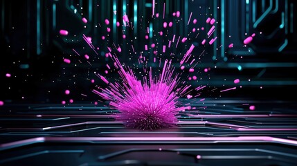 Obraz premium Vibrant pink explosion creating a dynamic 3d grid effect with colorful particles and abstract design aesthetic