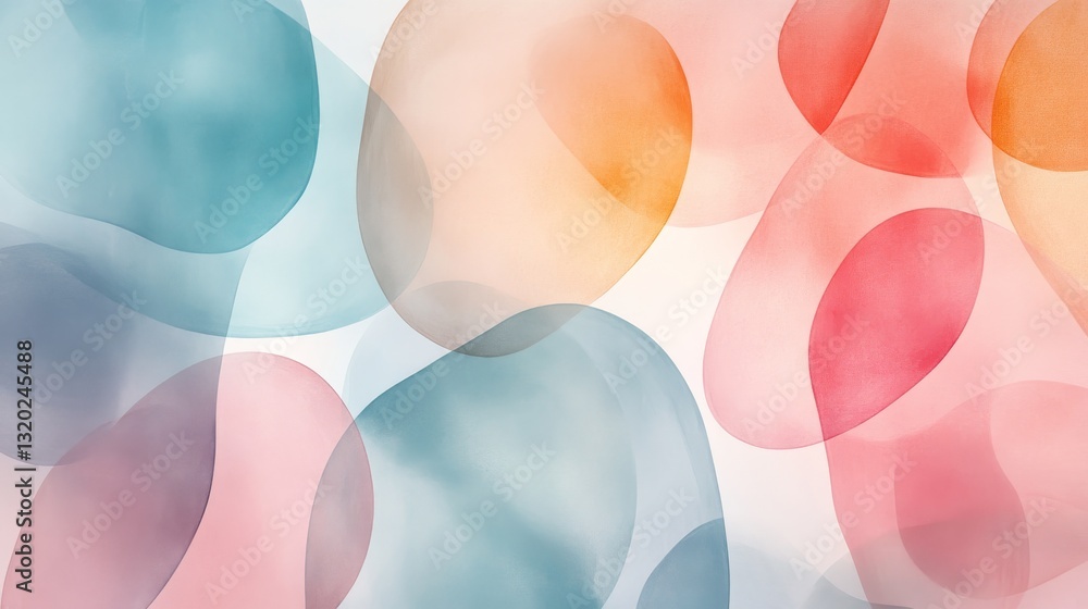 Poster soft overlapping watercolor shapes in various pastel colors create a pattern
