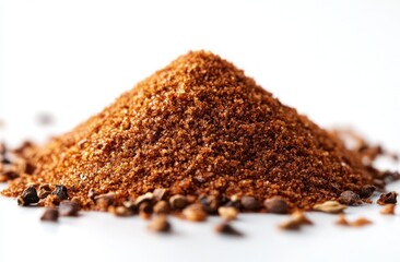 Ground Spices Pile on White Background Aromatic Blend of Masala Cumin Coriander Cinnamon Clove Peppercorn Cardamom for Cooking Seasoning Culinary Use