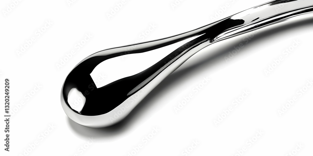 Poster 3d render of a polished chrome abstract form, reflecting light with a smooth, teardrop-shaped surfac