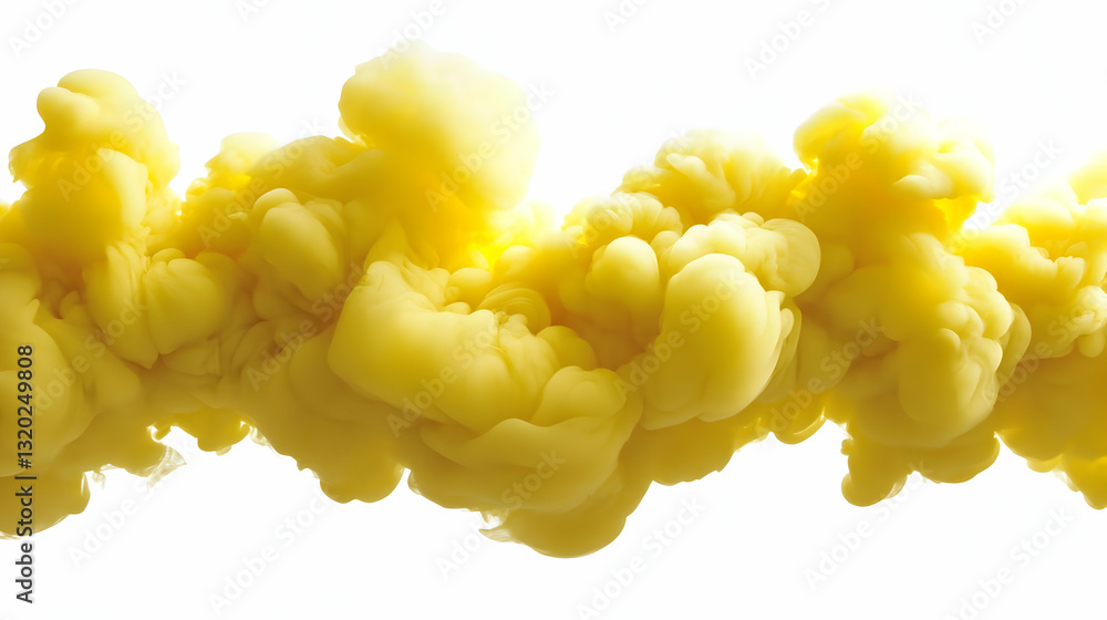 Poster abstract yellow ink swirls diffuse in water, creating a dynamic, organic background image