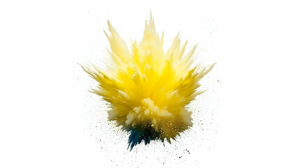 Abstract Yellow and Blue Powder Explosion on White Background, Dynamic 3D Render of Colorful Burst, Vivid and Energetic,  Perfect for Design Projects.