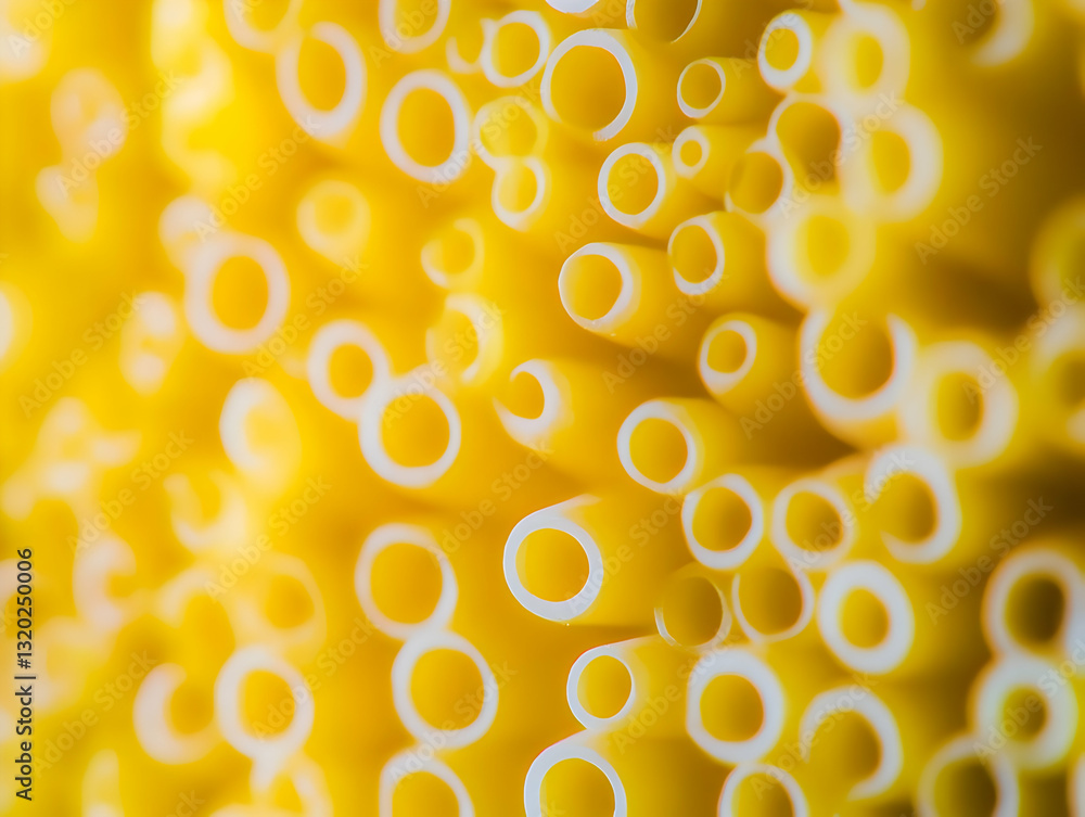 Poster abstract close-up of yellow tubular forms creating a golden, circular pattern background image