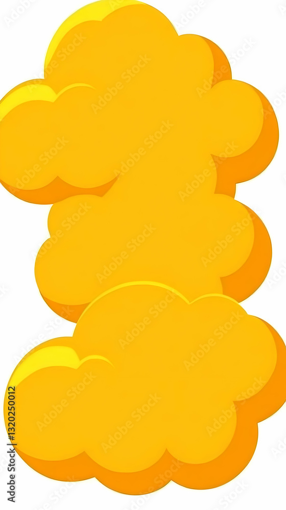 Poster abstract golden clouds illustration: a vibrant, cartoonish design of three overlapping golden clouds