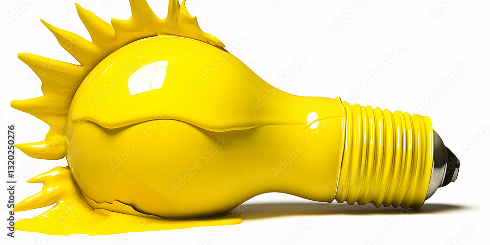 Poster 3d render of a yellow light bulb covered in paint, spilling and creating an abstract background desi