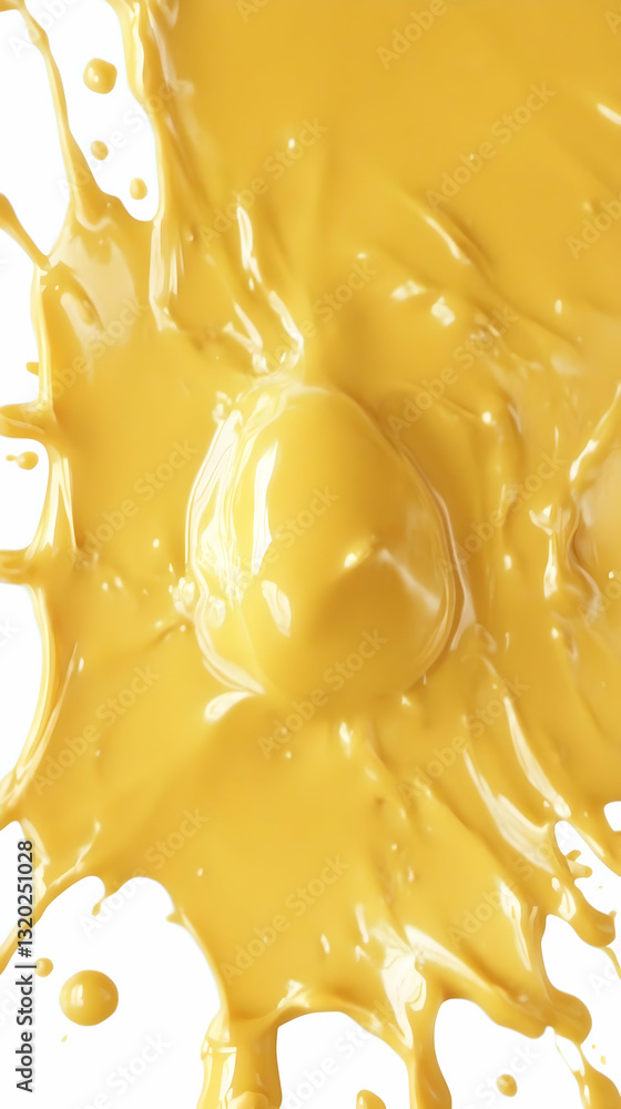 Poster 3d render of golden yellow liquid splashing dynamically on white background