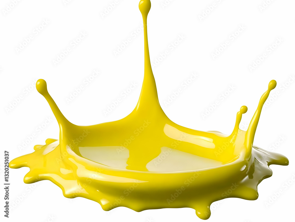 Poster 3d render of vibrant yellow liquid splashing dynamically on white background