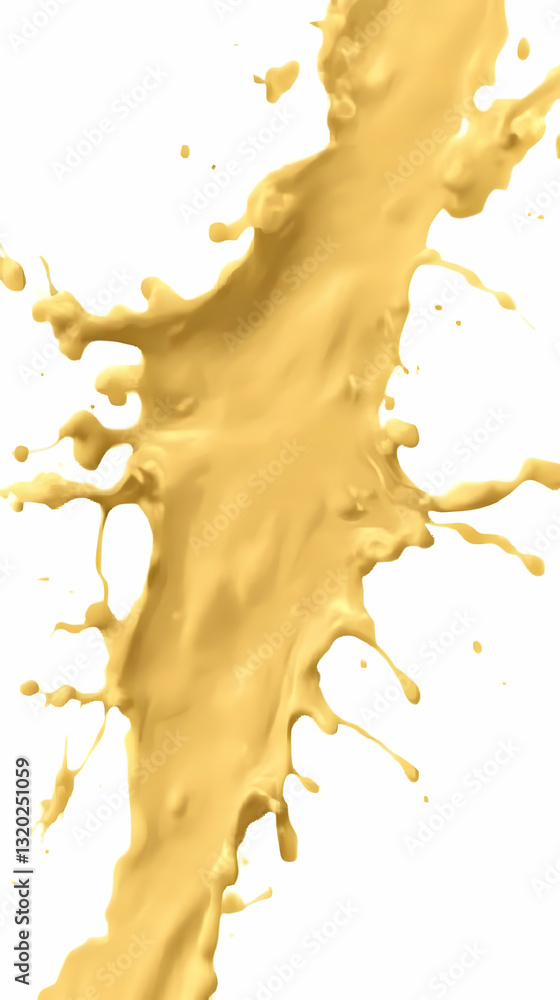 Poster 3d render of golden liquid splashing dynamically on white background