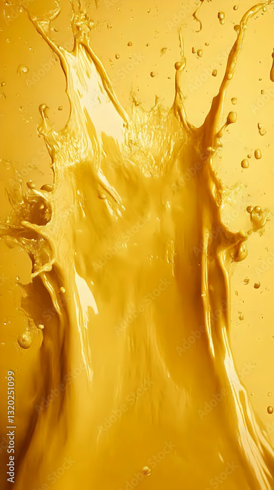 Poster dynamic golden liquid splashing upward, creating an abstract background image with vibrant texture a