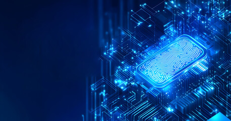 Futuristic Blue Digital Circuit Board with Integrated Processor and Network Connections Highlighting Advanced Technology and Innovation in Data Communication