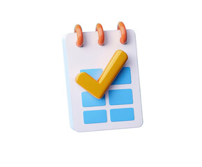 3d render yellow checkmark on calendar icon on transparent background