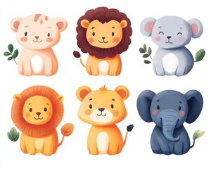 Fototapeta premium Cute Cartoon Animals in a Farm and Wild Setting with Character Display