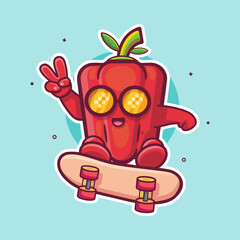 cool red paprika character mascot playing skateboard isolated cartoon