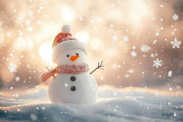 Whimsical Snowman in Serene Winter Wonderland with Soft Pastel Illustrations