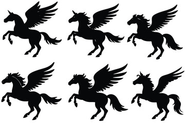 Obraz premium Winged horse vector silhouette flying pegasus icon unicorn silhouette