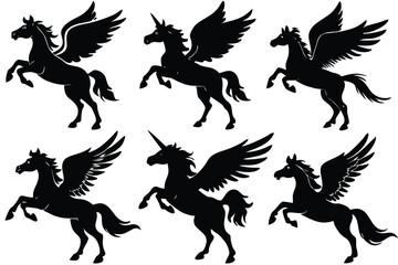 Winged horse vector silhouette flying pegasus icon unicorn silhouette