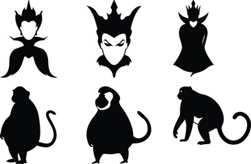 Silhouette Art: Evil Queen, Maleficent, Monkeys Vector Graphics - Royalty Free Illustration for Design Projects & Creative Use