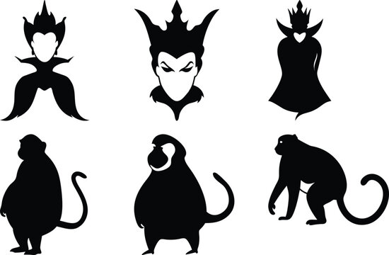 Silhouette Art: Evil Queen, Maleficent, Monkeys Vector Graphics - Royalty Free Illustration for Design Projects & Creative Use