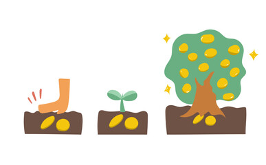お金を成長させる投資を木で表現した概念イラスト