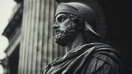 Silhouette of Alexander the Great on a Classical Column at Sunset