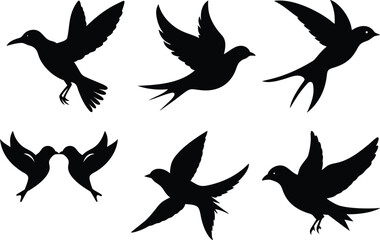 Obraz premium Silhouette Flying Birds Vector: Swallow, Hummingbird Graphic Design Element for Art, Tattoo, Wall Decor, and Creative Projects