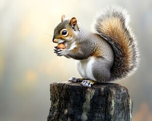 Squirrel Eating Nut on Stump