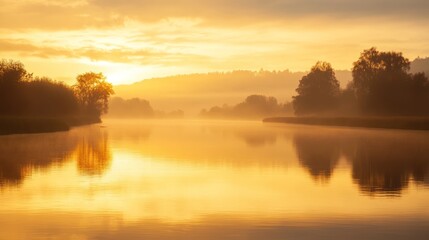 Obraz premium Golden sunrise over a tranquil river