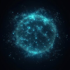 Glowing Teal Particle Sphere Abstract Art Technology Grid Modern Illustration