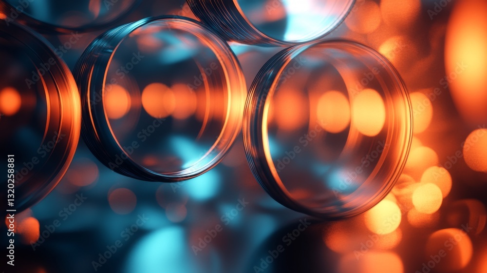 Poster illuminated rings create abstract and artistic views of reflections and light