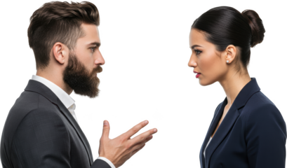 Professional Business Man and Woman in Discussion Serious Conversation Corporate Communication