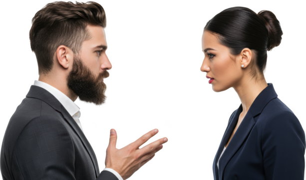 Professional Business Man and Woman in Discussion Serious Conversation Corporate Communication