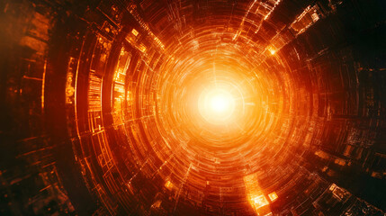 Obraz premium view of a glowing orb radiating light waves in concentric patterns over a dark abstract void