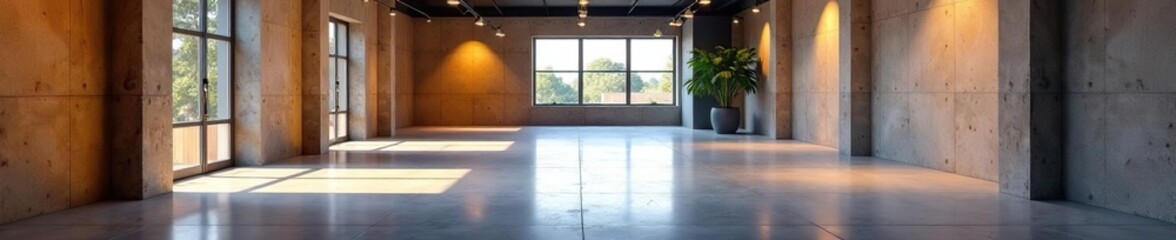 Bright lighting, polished concrete floors, high ceilings, light, home office, steel