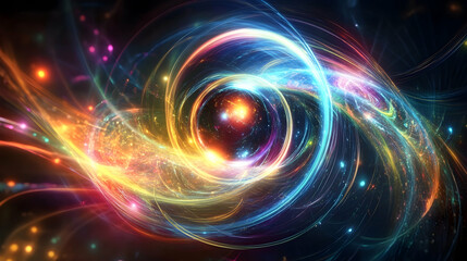 view of a glowing orb radiating light waves in concentric patterns over a dark abstract void