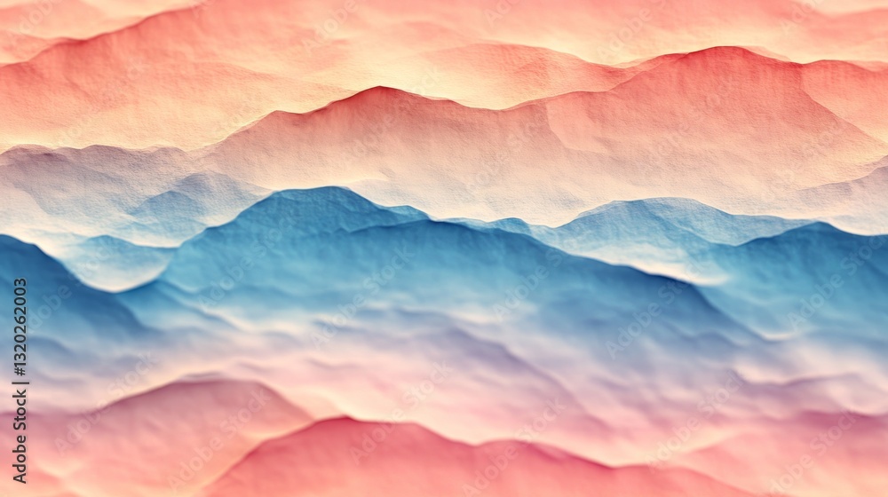 Poster abstract representation showing layered and textured mountain ranges with gradients