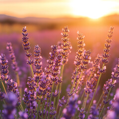 Obraz premium Swaying Field The Breeze With Sunset Lavender