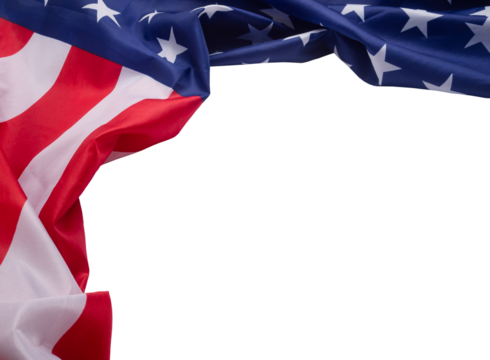 Partial view of the American flag with stars and stripes on a transparent background.