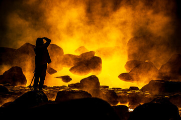 Photographer at Mornimg or sunrise time at Chae Son National Park, Chae Son National Park is the hot spring travel location.
