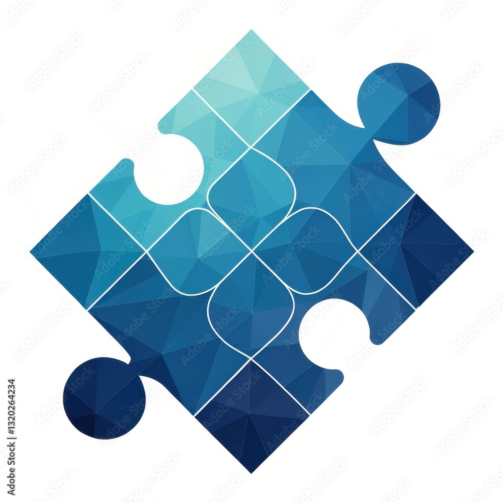 Poster a blue puzzle piece with geometric patterns, symbolizing problem-solving and creativity.