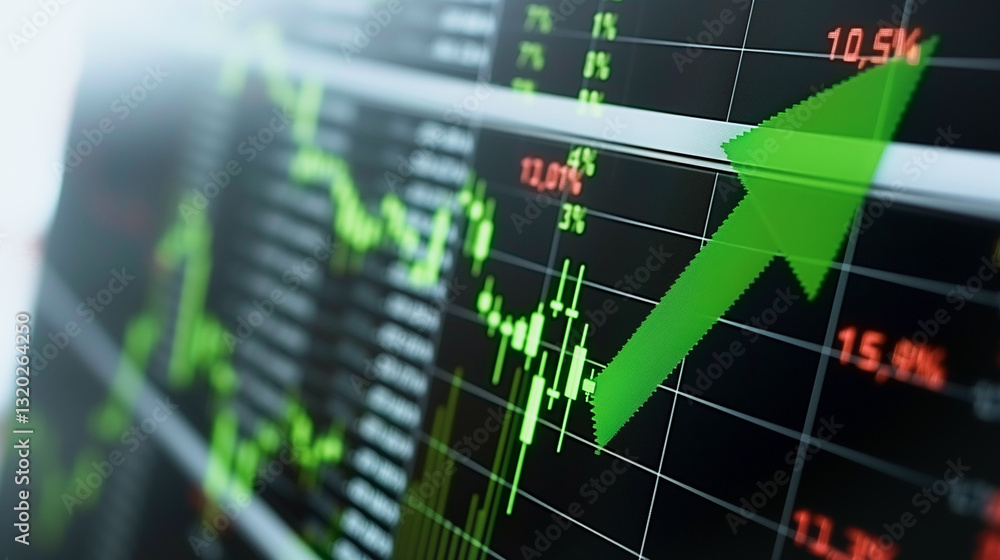 Aufkleber financial ascent: a close-up shot of a computer monitor displaying a stock chart with a vibrant gree