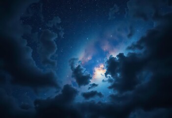 Fototapeta premium Vast night sky, swirling clouds, countless stars gleaming, black, atmosphere
