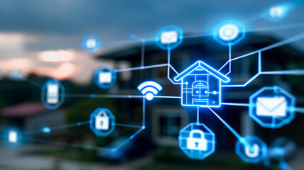 Fototapeta premium Smart Home Technology: Seamlessly integrated smart home system, a network of interconnected devices and digital interfaces, enhancing living with innovative automation.