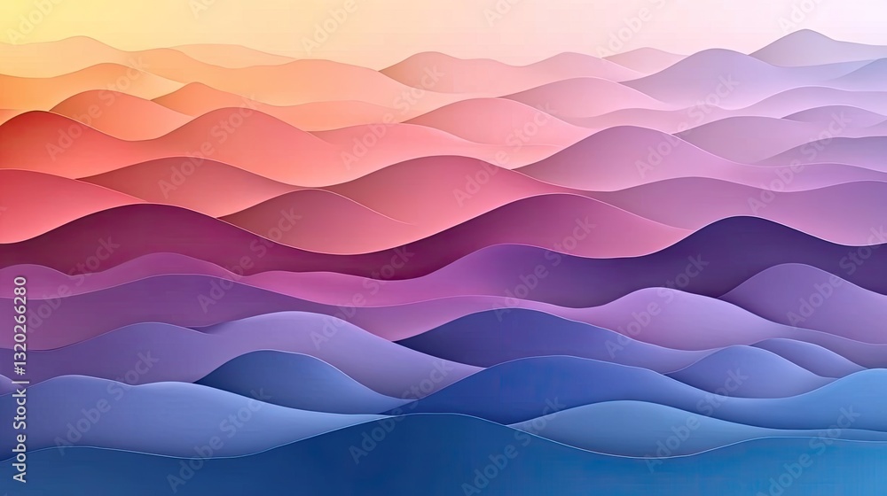 Poster gradient of layered abstract mountains with various colors present