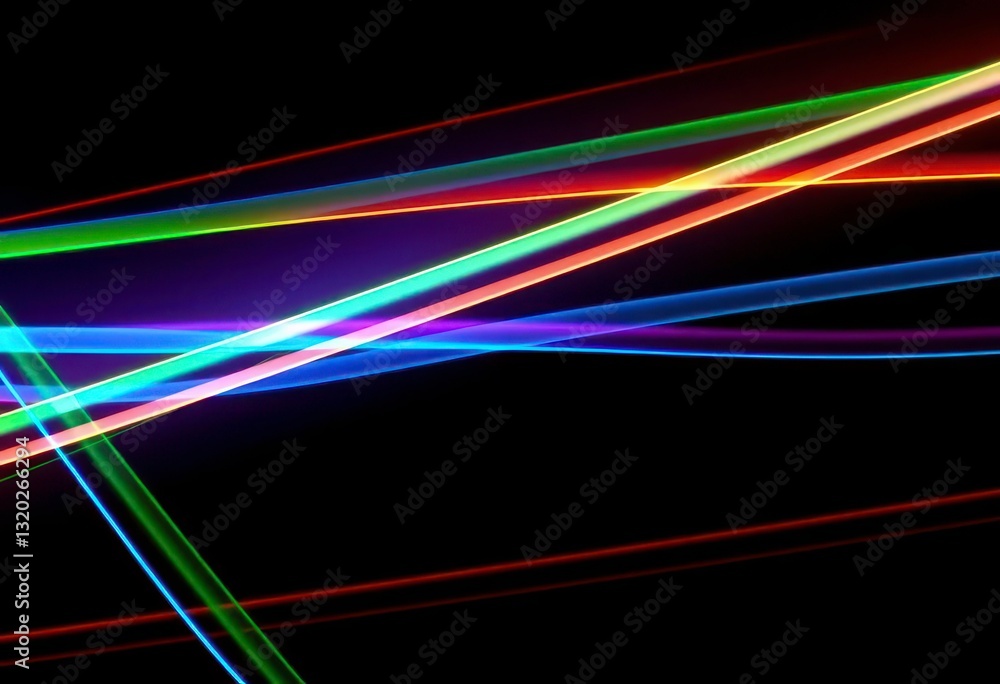Poster vibrant, iridescent lines intersect on a dark, abstract background, creating a shimmering effect, ra