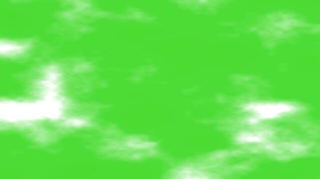 Animated white Clouds Moving  chroma key.  White clouds moving animation on green screen. white Cloudscape Moving flying motion graphics video green screen background. moving cloud Flying through,