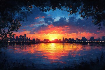 Naklejka premium Oslo Sunset Harbor Cityscape View Over Water