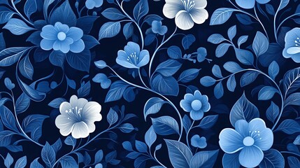 Elegant blue floral pattern on dark background.