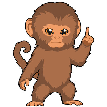Cute Brown monkey stands up and points one hand