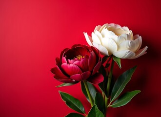 elegant white and saturated red peonies flower arrangement for valentines, mothers, birthday