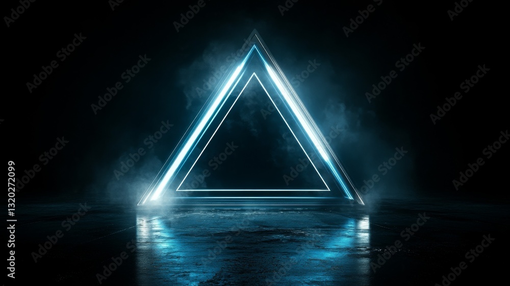 Poster a luminous blue triangle shaped light source in a dark space